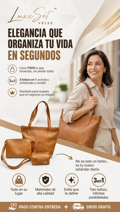 TRIO EN CUERO DACOTA DAMA VELEZ + OBSEQUIO ecs